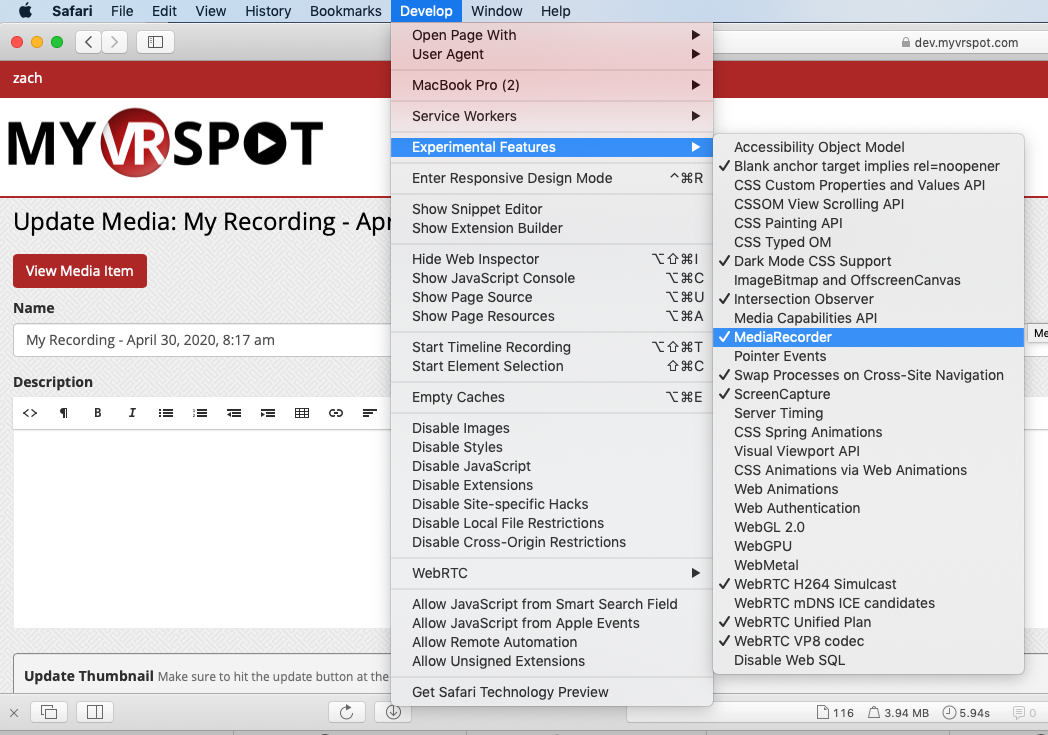 Enabling Recorder in Safari MyVideoSpot