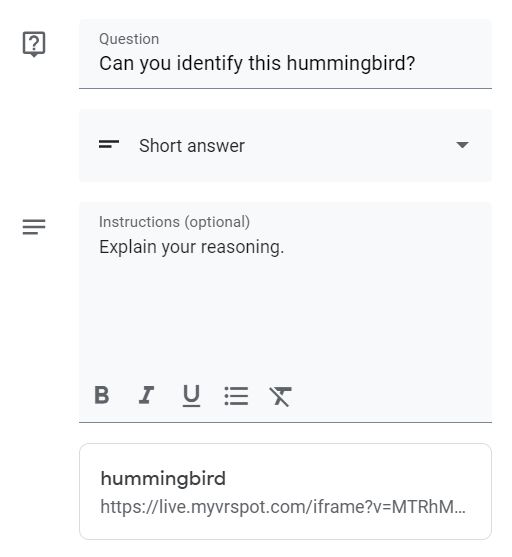 Filled out question form
