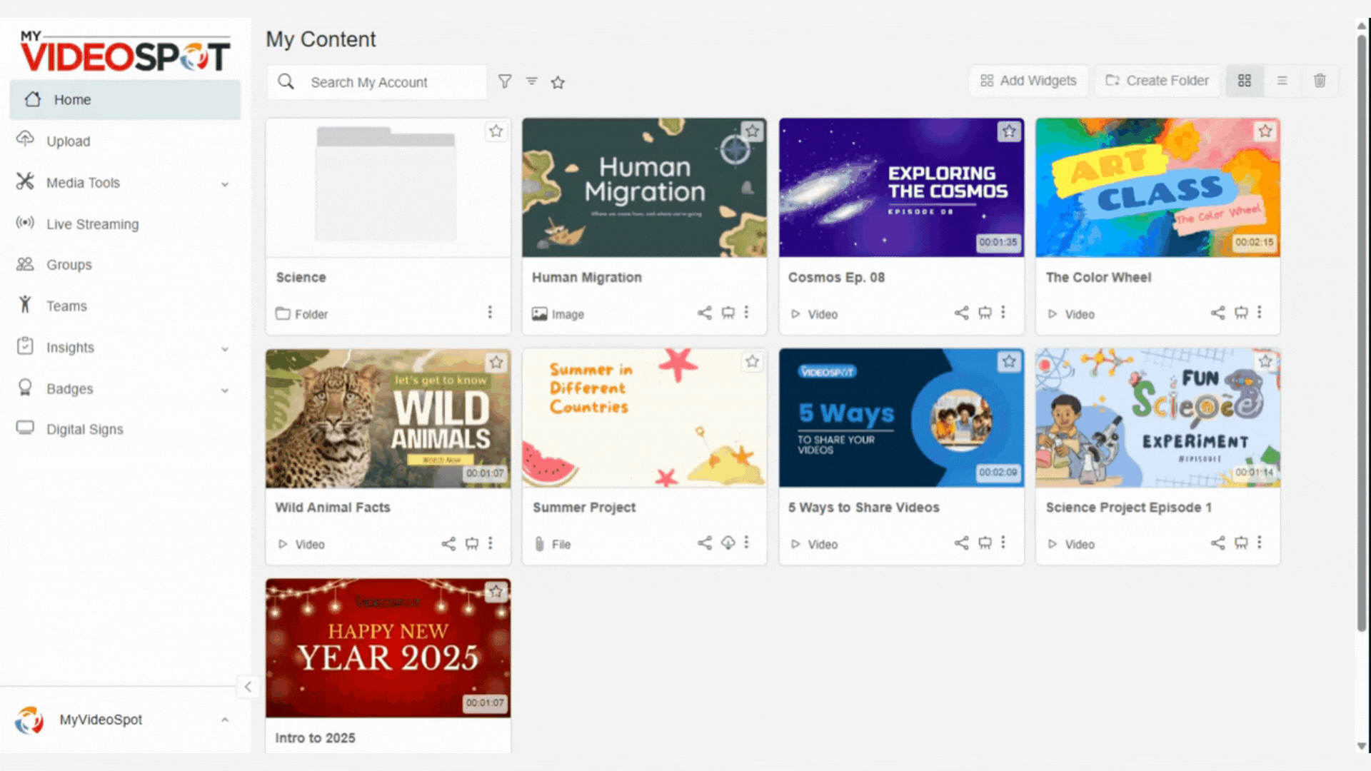 organize-and-collaborate-simply GIF showing videos being moved into folders and assigned to a Group or Team in MyVideoSpot