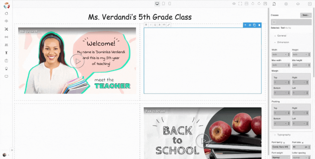 make-interactive-projects-with-mediaspot GIF showing a teacher designing an interactive back-to-school bulletin to share with students on MyVideoSpot