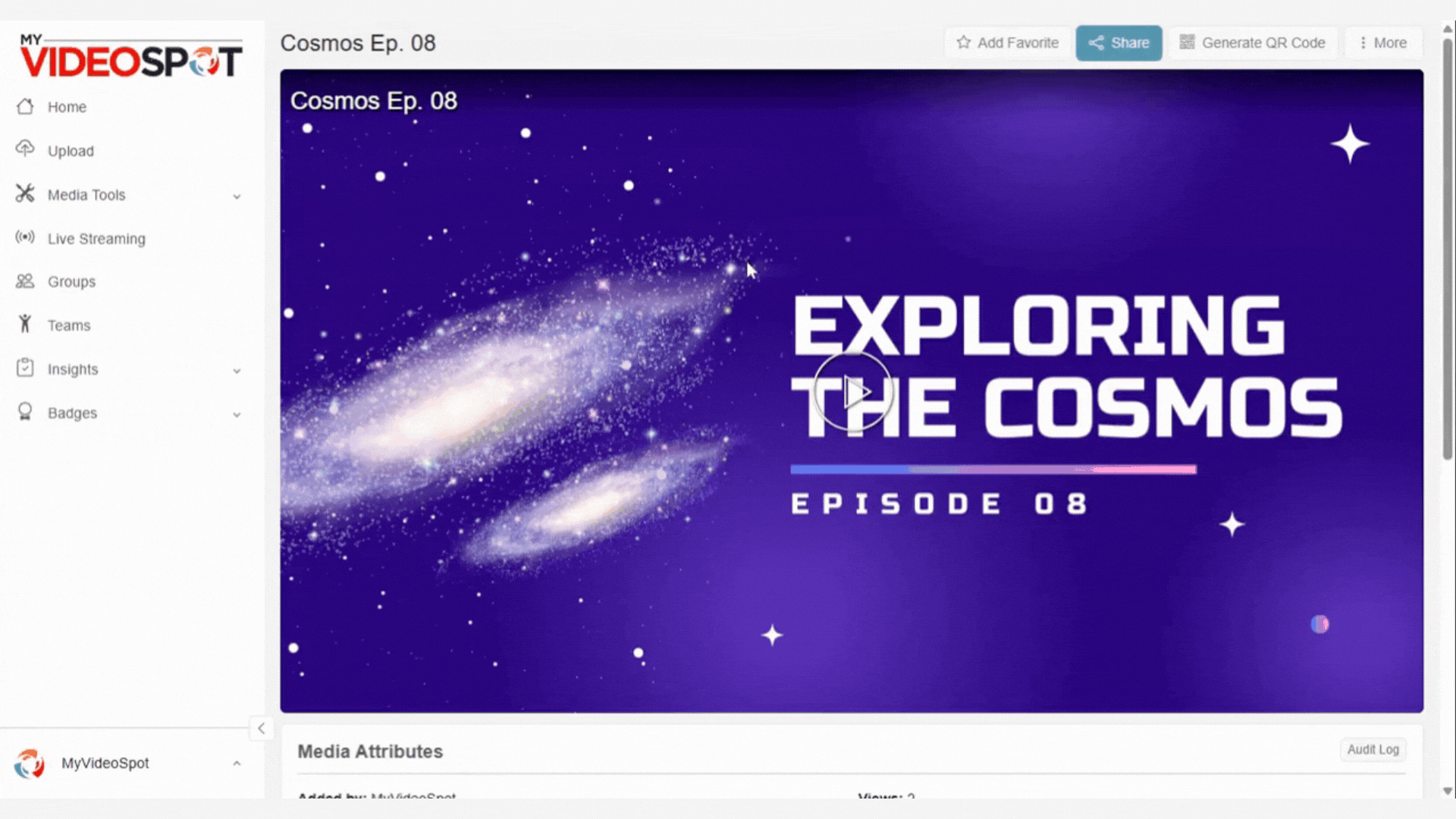 share-with-purpose GIF showing MyVideoSpot's sharing tools, including sharing links, embed options, and notifying users internally