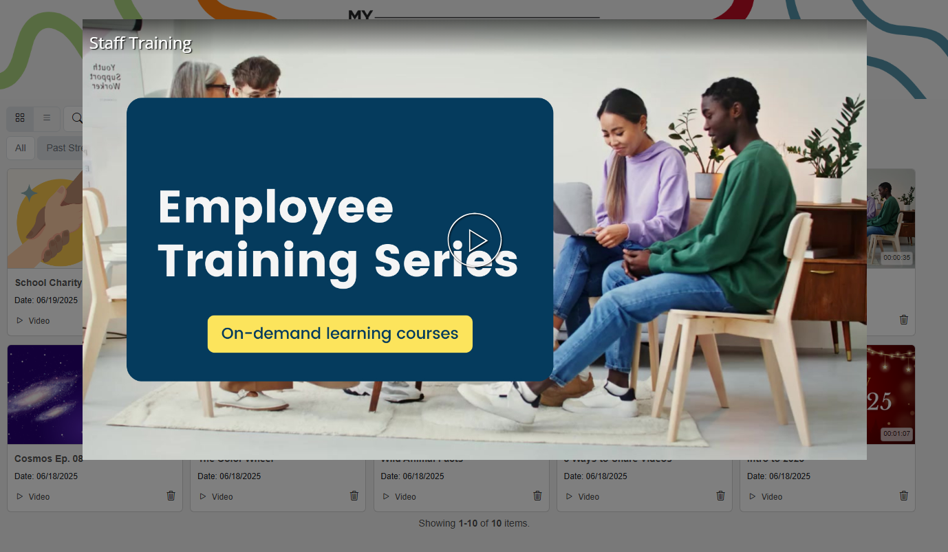 internal-training-and-onboarding Screenshot of an Employee Training Series video displayed within a MyVideoSpot Showcase